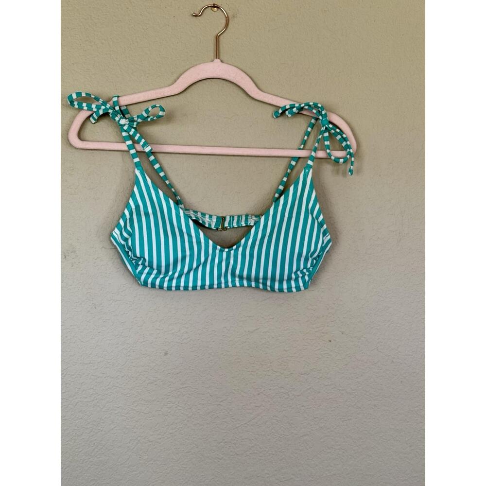 green KONA SOL  swimsuit bikini top size Small Striped Ties 545D Bathing Suit